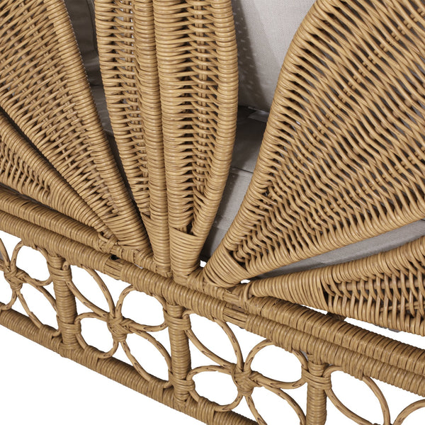 English Elm Christopher Knight Home® - Patio Shane Wicker Outdoor Daybed with Pillows — 60" Boho Rattan Lounger, Water-Resistant Cushions, Floral Backrest 72158.00LBRN