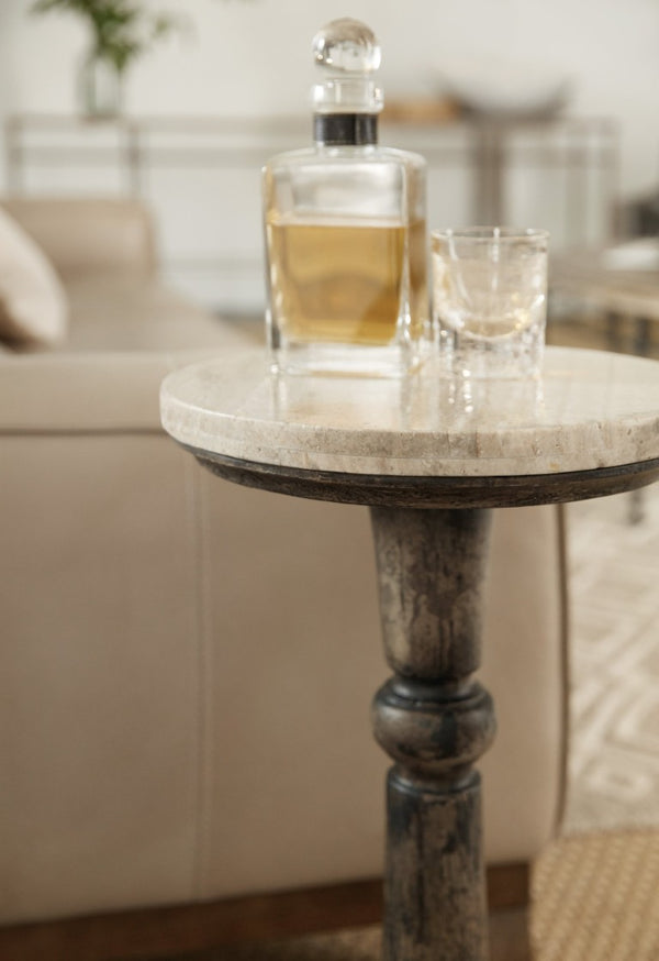 Hooker Furniture La Rabbs Prairie Martini Table - Compact Flemish-Finish Round Stone Top Side Table With Distressed Charm 6960-80117-87