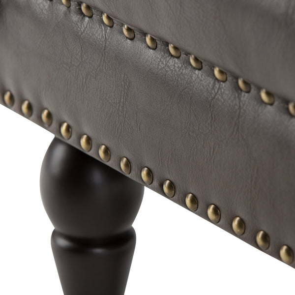 English Elm Henley Distressed Brown Tufted Ottoman Bench with Nailhead Trim, Carved Legs & Casters for Entryway B136P158203