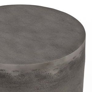 English Elm Morris Handcrafted Metal Accent Table Antique Silver Drum Shape End Side Table 16.5" x 20" B136P159004