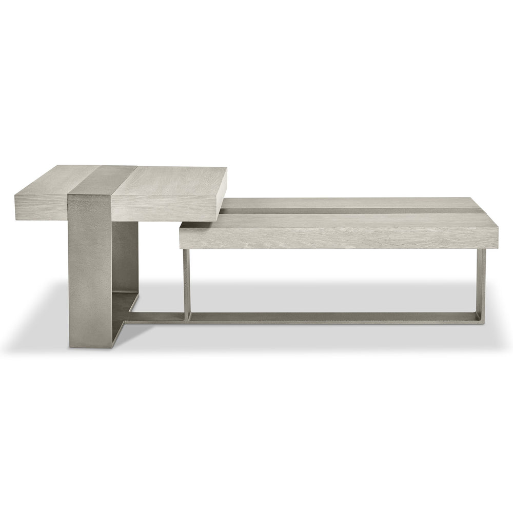 Bernhardt Bernhardt Tempo Cocktail Table With Sandblasted Satin Nickel Base And Larza Wire‑Brushed Oak Tops, 56" Wide 346016