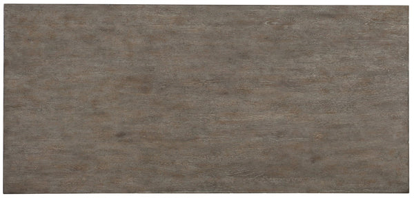 Hooker Furniture Rustic Trestle Desk With Quartered White Oak, Eglomise Glass & Antique Brass—Storage, Distressed Charm 1641-10459-LTWD