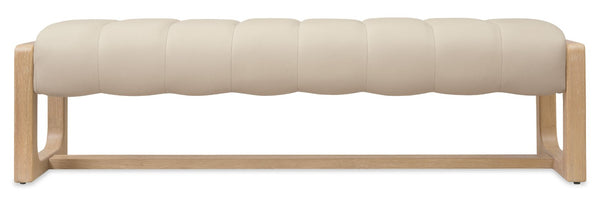 Hooker Furniture Banyon Bench Showcasing White Oak Frame, Sunbleached Top-Grain Leather Seat, Distressed Desert Oak Finish And Modern Lines Beige 6081-90019-82