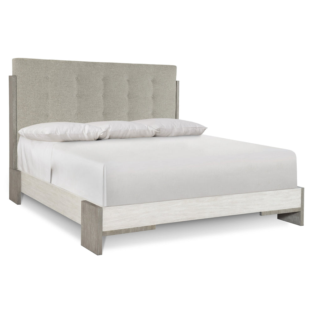 Bernhardt Bernhardt Upholstered Button-Tufted California King Panel Bed — Two-Tone Acacia Frame, Rustic Modern Comfort K1652