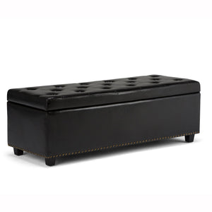 English Elm Hamilton Storage Ottoman: Stylish Midnight Black Vegan Leather With Hidden Storage & Seating Solution B136P158171