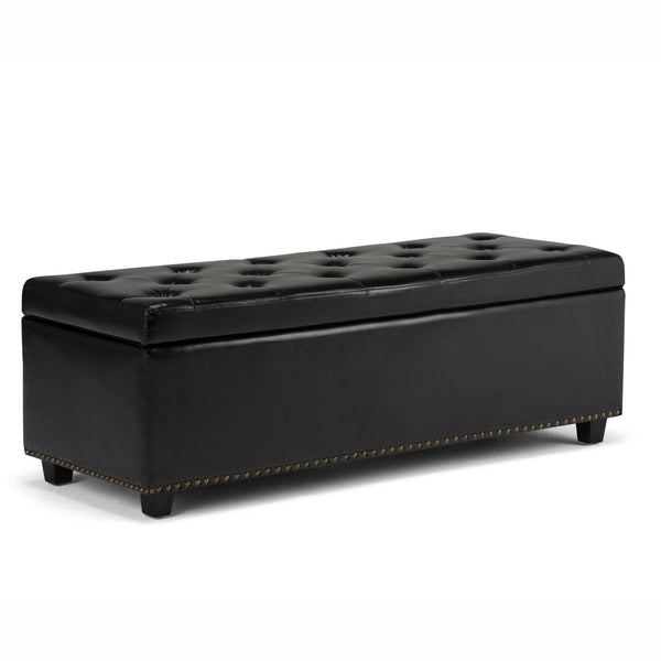 English Elm Hamilton Storage Ottoman: Stylish Midnight Black Vegan Leather With Hidden Storage & Seating Solution B136P158171