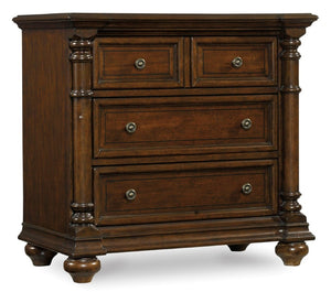 Hooker Furniture Leesburg Mahogany Nightstand With 3 Drawers, Antique-Brass Hardware, Integrated Outlets & Cord Management 5381-90016