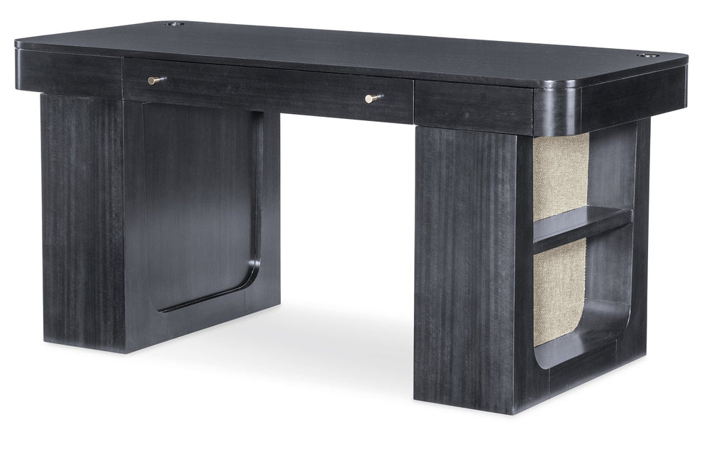 Hooker Furniture Kenzo Sit to Stand Home Office Desk with Grass Cloth Accents and Wood Grain Finish 6104-10458-99