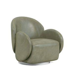 A.R.T. Furniture Rothko Leather Swivel Chair - Contemporary Driftwood Design With Pale Green Top Grain Upholstery Grey Rubberwood Solids,Foam,Fabric,Metal 529526-5517
