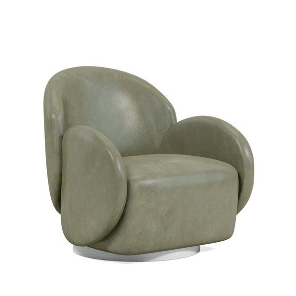 A.R.T. Furniture Rothko Leather Swivel Chair - Contemporary Driftwood Design With Pale Green Top Grain Upholstery Grey Rubberwood Solids,Foam,Fabric,Metal 529526-5517