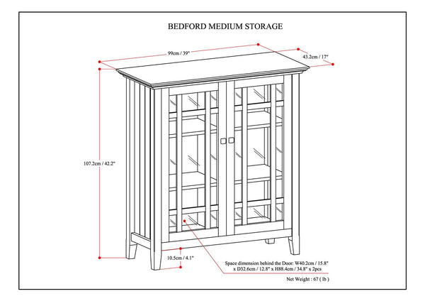English Elm Bedford Medium Storage Cabinet - Handcrafted Rustic Charm With Adjustable Shelves & Glass Doors B136P158476