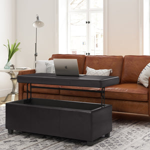 English Elm Avalon Lift Top Rectangular Ottoman - Tanners Brown Vegan Leather With Hidden Storage & Style B136P158648