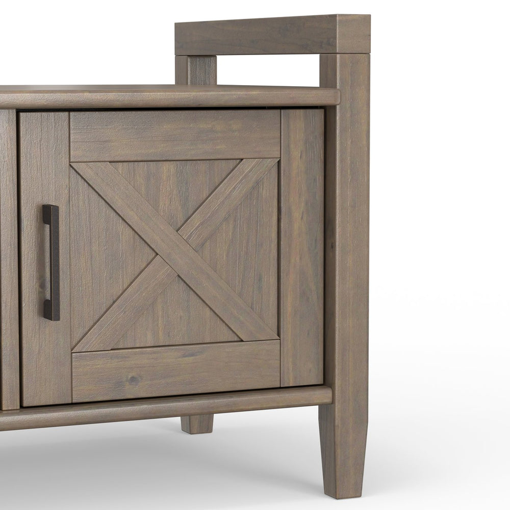 English Elm Ela Handcrafted Smoky Brown Entryway Storage Bench with 3 Shaker Doors, Shelves & Bronze Pulls B136P158603