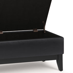 English Elm Oregon Storage Ottoman Bench with Tray and Lift-Top Storage, Satin Cream Faux Leather Accent Seat Black B136P159070