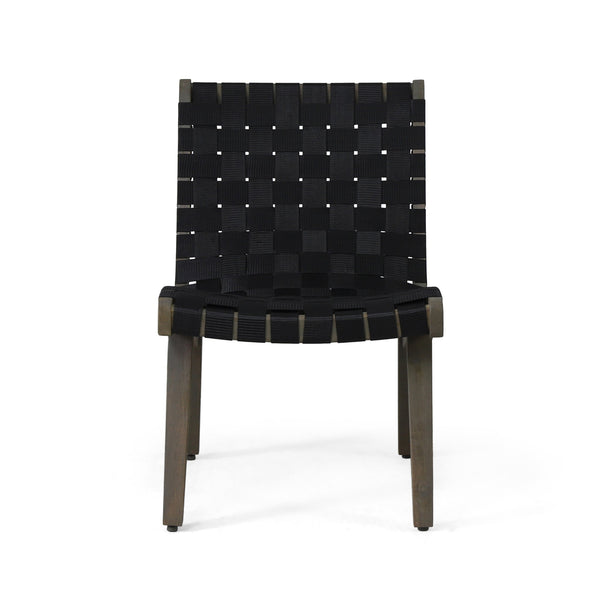 English Elm Outdoor Acacia Hardwood 3 Piece Patio Set with Woven Rope Strap Lounge Chairs 70913.00BLK