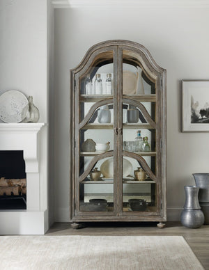 Hooker Furniture Alfresco Arched Costa Display Cabinet With Antique Glass Back, Pottery Finish, Puck Light & Shelves 6025-75906-95