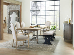 Hooker Furniture Ciao Farmhouse Trestle Dining Table 84" Expandable To 120" With Two 18" Leaves, Distressed Gray Natural Top 5805-75200-85