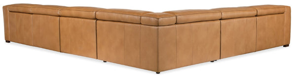 Hooker Furniture Fresco 6-Seat Sectional In Caramel Semi-Aniline Leather With Power Recline & Headrests, Modern SS404-6PC4-080