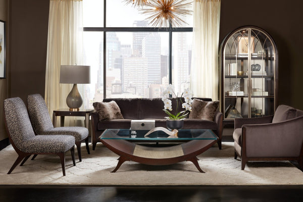 Hooker Furniture Sopower Mid-Century Sofa With Merrimac Mink Upholstery, Flared Wood Legs, Caviar Finish, 85.5"W_X0007_ SS208-03-489