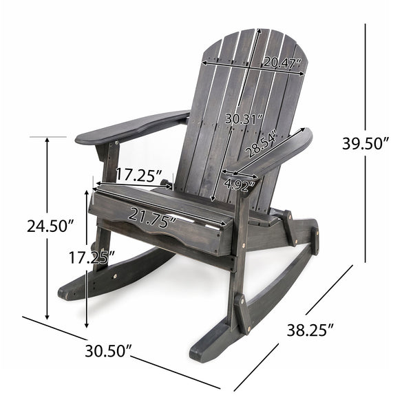 English Elm Christopher Knight Home® - MALIBU Adirondack Rocking Chair in Handcrafted Acacia Wood for Patio, Weather-Resistant Comfort & Style DARK GREY 43 L x 28 W x 14.5 H 61681.00DGRY
