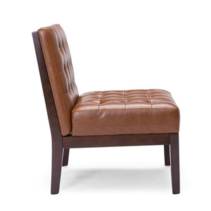 English Elm Christopher Knight Home® - Accent Chair Cognac Upholstered Tufted Waffle Stitch PU with Dark Espresso Rubberwood Legs, Cozy Midcentury SELLER 70753.00COGN