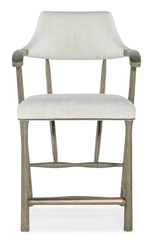 Hooker Furniture Linville Elegant Stack Rock Counter Stool In Remington Porcelain Fabric With Mink Wood Frame & Nailhead Trim 24.25 L x 23.50W x 39.25H 6150-75350-85