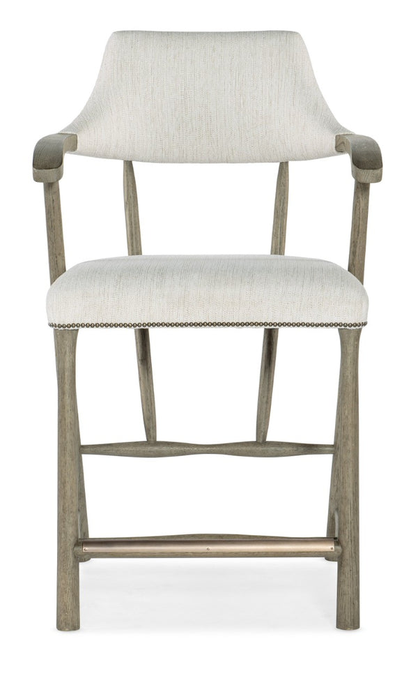 Hooker Furniture Linville Elegant Stack Rock Counter Stool In Remington Porcelain Fabric With Mink Wood Frame & Nailhead Trim 24.25 L x 23.50W x 39.25H 6150-75350-85