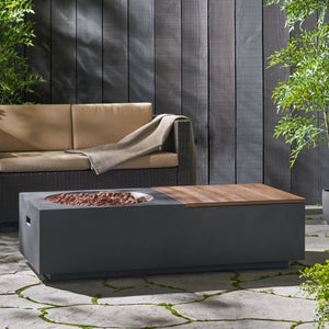 English Elm Outdoor Concrete Propane Fire Pit Table 50000 Btu Patio Coffee Dark Gray 74005.00DGRY-50K