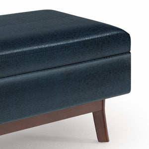 English Elm Owen - Stylish Mid-Century Small Storage Ottoman In Distressed Dark Blue Vegan Leather For Versatility B136P159197-GIGA