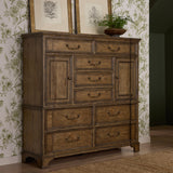 Revival Row 9-Drawer Master Chest with Cabinets Brown with Village Lane Finish P348-BR-K11 Pulaski Furniture