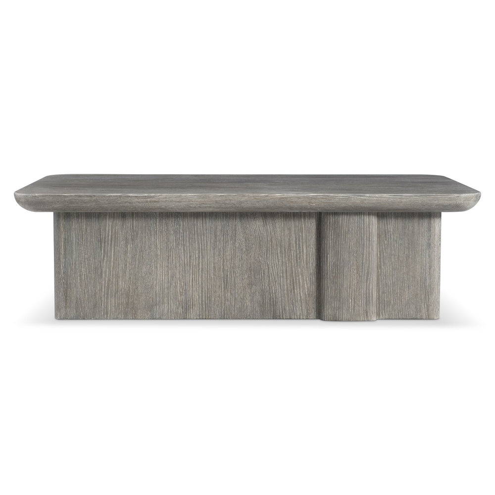 Bernhardt Bernhardt Monolith Cocktail Table In Wirebrushed Puma Oak — Sculptural Plinth Base, Rounded Top, Casters (64" W) 343015