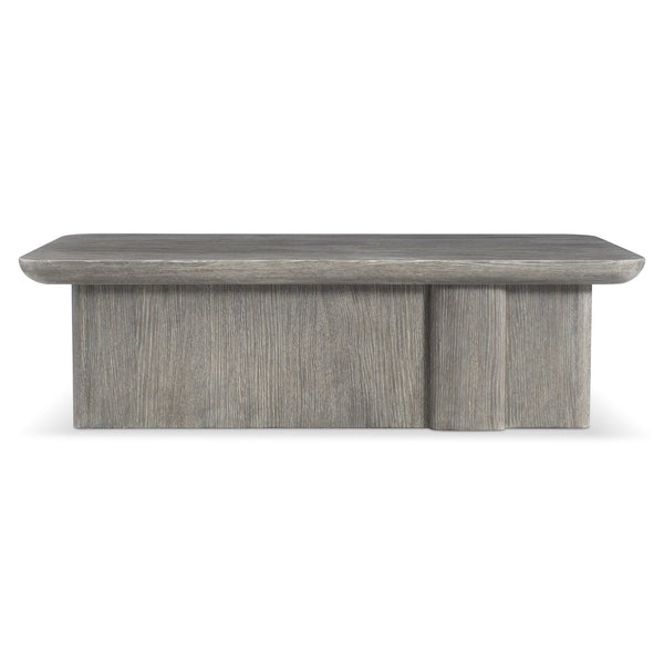 Bernhardt Bernhardt Monolith Cocktail Table In Wirebrushed Puma Oak — Sculptural Plinth Base, Rounded Top, Casters (64" W) 343015