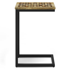 English Elm Davisville Handcrafted C Side Table in Natural Mango Wood with Geometric Resin Inlay & Black Metal Frame B136P158581