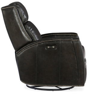 Hooker Furniture Declan Power Swivel Glider Recliner In Brindisi Trinita Leather With Usb, Nailhead Trim & Ergonomic Support Brown RC251-PSWGL-089