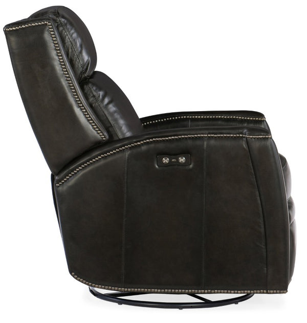 Hooker Furniture Declan Power Swivel Glider Recliner In Brindisi Trinita Leather With Usb, Nailhead Trim & Ergonomic Support Brown RC251-PSWGL-089
