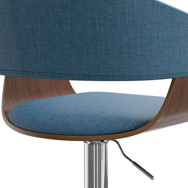 English Elm Lowell Adjustable Swivel Bar Stool - Mid-Century Modern Design In Blue Linen For Kitchen & Bar B136P158831