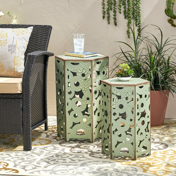 English Elm Selva Iron Accent Table Set of Two Antique Inspired Ironwork for Living Room or Entryway 57303.00