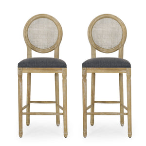 English Elm Christopher Knight Home® - French Country Virabit 2-Piece 30.25" Bar Stools with Hand-Woven Rattan Back & Tufted Cushions 71615.00CHAR