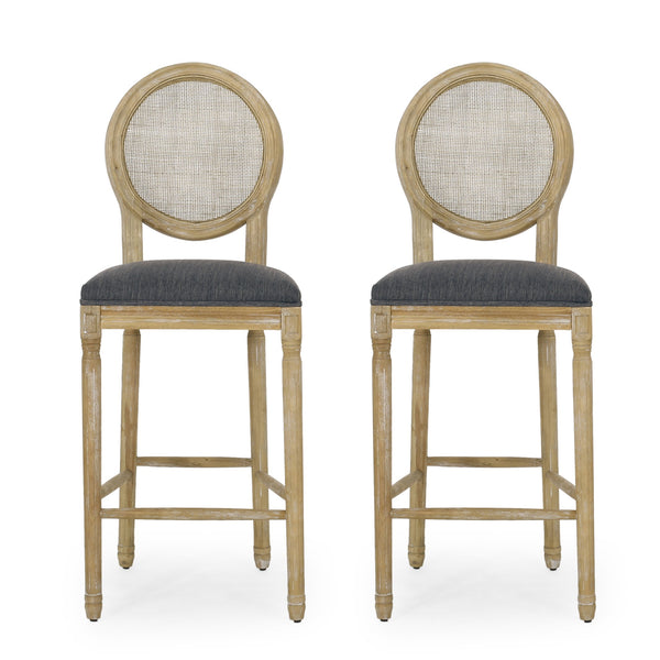 English Elm Christopher Knight Home® - French Country Virabit 2-Piece 30.25" Bar Stools with Hand-Woven Rattan Back & Tufted Cushions 71615.00CHAR