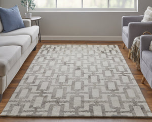 Feizy Rugs Lorrain Hand Tufted Wool Geometric Rug – Stylish, Stain-resistant, Modern Design For High Traffic Areas Ivory,Taupe Wool 6108919fgryivyp00