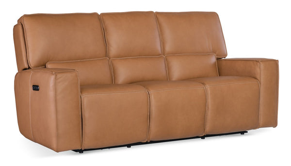 Hooker Furniture Miles Zero Gravity Sofa With Power Recline And Headrests, Oslo Leather, Usb Charging, Sleek Base Brown SS727-PHZ3-084
