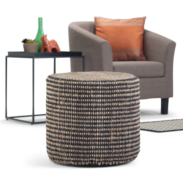 English Elm Larissa Round Braided Pouf — Handcrafted Natural Jute Ottoman, Supportive Seat & Versatile Décor Black B136P159332