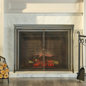 English Elm Christopher Knight Home® - FIREPLACE Samantha Iron Screen with Matte Finish, Handcrafted Mesh Guard, Dual Doors & Sleek Frame Black+Gold 67721.00BBGLD