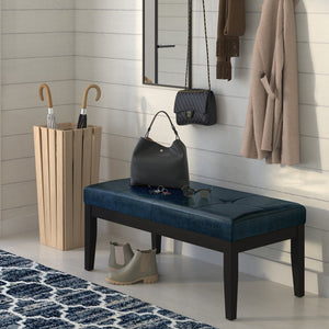 English Elm Lacey Tufted Ottoman Bench - Distressed Dark Blue Vegan Leather For Stylish Home Seating & Decor B136P159208