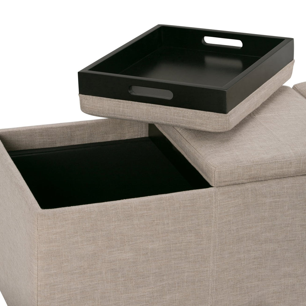 English Elm Avalon Storage Ottoman – Versatile Natural Linen-Look Design With Hidden Storage & Serving Trays B136P159918