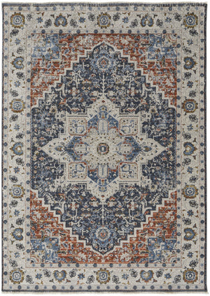 Feizy Rugs Kaia Luxurious Soft Area Rug - Distressed Medallion Design, Durable & Fade-resistant For High Traffic Ivory,Blue,Red Polypropylene,Viscose,Polyester Kai39htfbluredb00