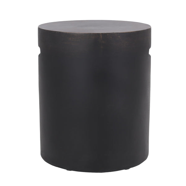 English Elm Outdoor Concrete Cylindrical Side Table with Copper Finish and Cutout Handle 73441.00
