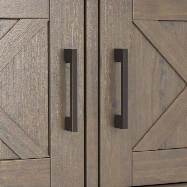 English Elm Ela Handcrafted Smoky Brown Entryway Storage Bench with 3 Shaker Doors, Shelves & Bronze Pulls B136P158603