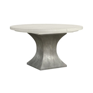 A.R.T. Furniture Cotiere Round Dining Table - Stylish 50" Linen Top With Glamorous Hourglass Base & Protective Glides Linen, Sanded Bronze Parawood Solids,Mixed Split Cathedral And Quarter White Oak Veneers,Fabric 299226-2349