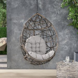 English Elm Marlin Wicker Hanging Egg Chair Teardrop Cocoon Seat for Patio or Sunroom 54672.00BSKGRY-62075.00HNGBLK